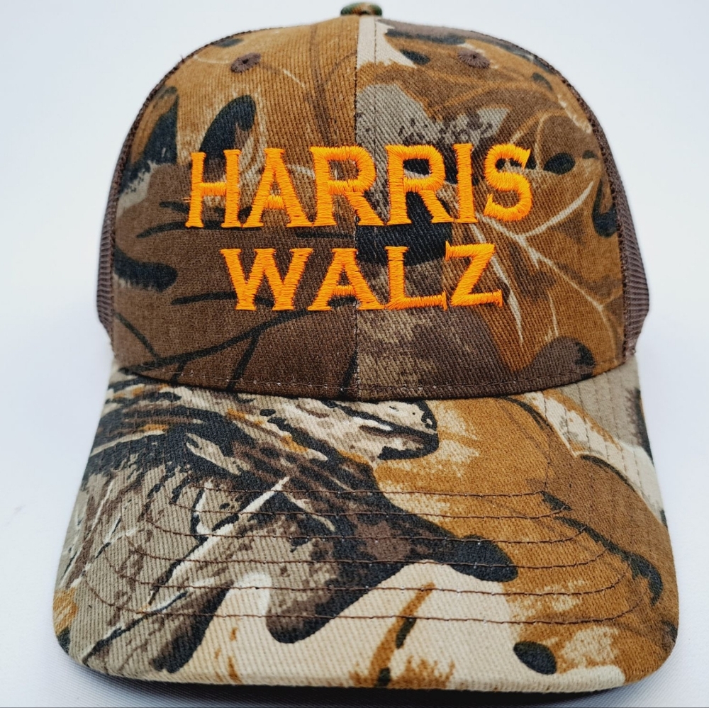Harris Walz Midwest Chappell Roan Camo Orange Embroidered Trucker Hat President
